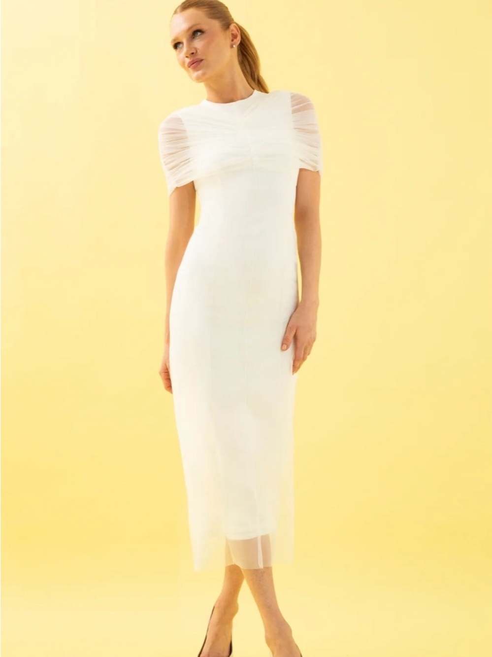 White Sheer-Sleeve Maxi Dress